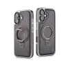 iPhone 17 Black Leather Magnetic Ring Holder Case