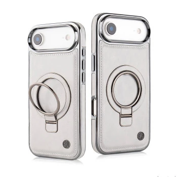 iPhone 17 Air Leather Case with Ring Holder – Grey Shockproof Cover