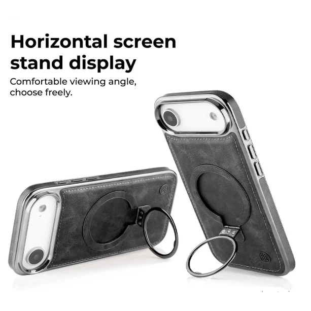 iPhone 17 Air Black Leather MagSafe Case – Slim Shockproof Cover
