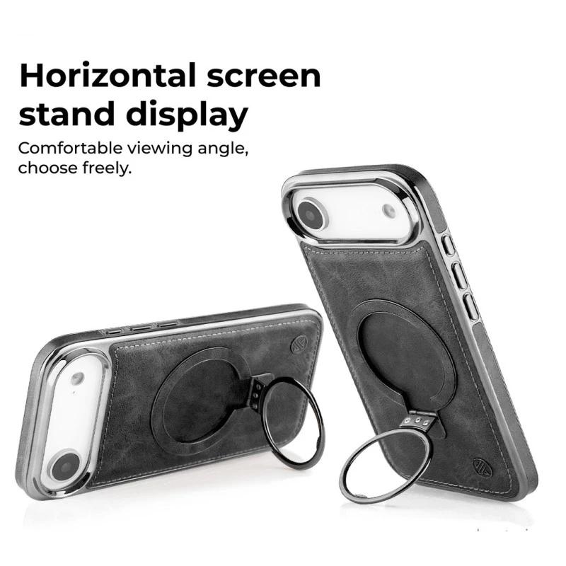 iPhone 17 Air Black Leather MagSafe Case – Slim Shockproof Cover