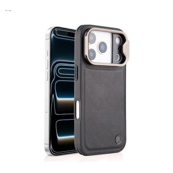 iPhone 17 Pro Black Leather Case – Eco-Friendly Shockproof Back Cover