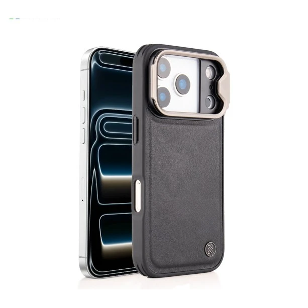 iPhone 17 Pro Black Leather Case – Eco-Friendly Shockproof Back Cover