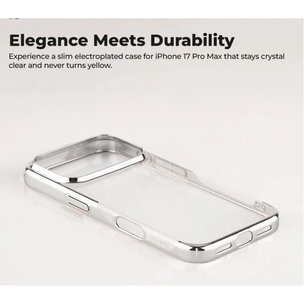 iPhone 17 Pro Transparent Silver Cover | Slim Shockproof Anti-Yellowing Case