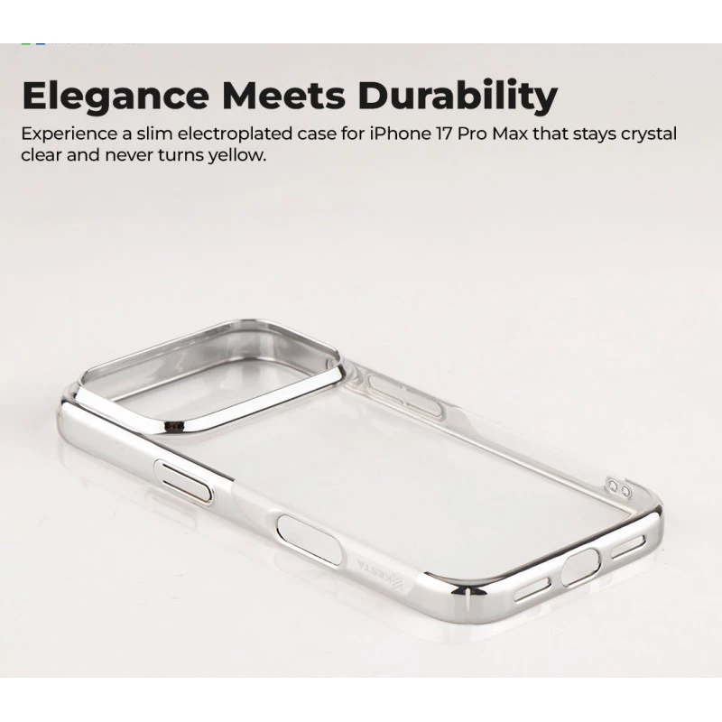 iPhone 17 Pro Transparent Silver Cover | Slim Shockproof Anti-Yellowing Case