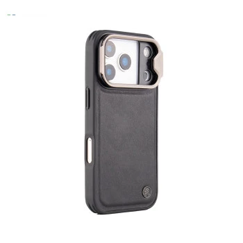 iPhone 17 Pro Black Leather Case – Eco-Friendly Shockproof Back Cover