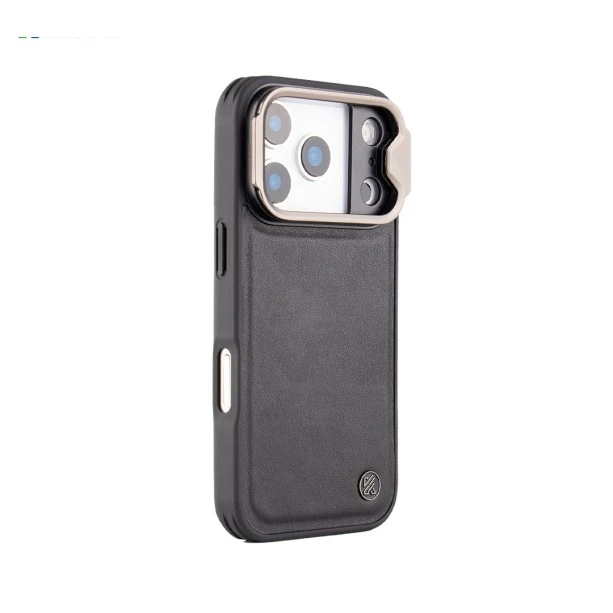 iPhone 17 Pro Black Leather Case – Eco-Friendly Shockproof Back Cover