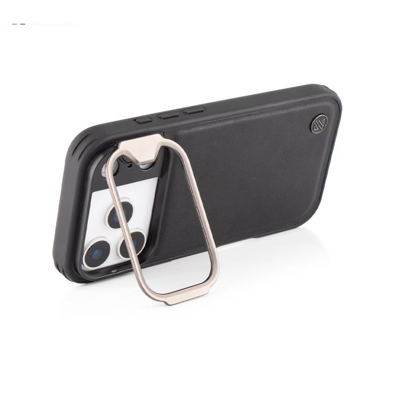 iPhone 17 Pro Black Leather Case – Eco-Friendly Shockproof Back Cover