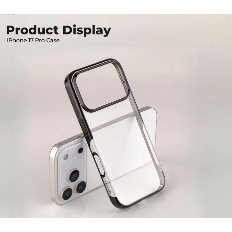 iPhone 17 Pro Transparent Black Shockproof Case – Slim Anti-Yellowing Cover