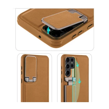 Samsung Galaxy S24 Ultra Brown Titanium Leather Case – Elegant Protective Back Cover