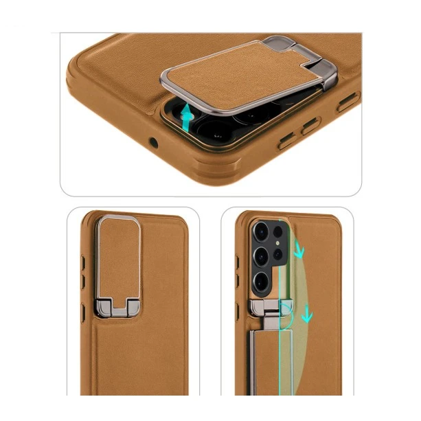 Samsung Galaxy S24 Ultra Brown Titanium Leather Case – Elegant Protective Back Cover