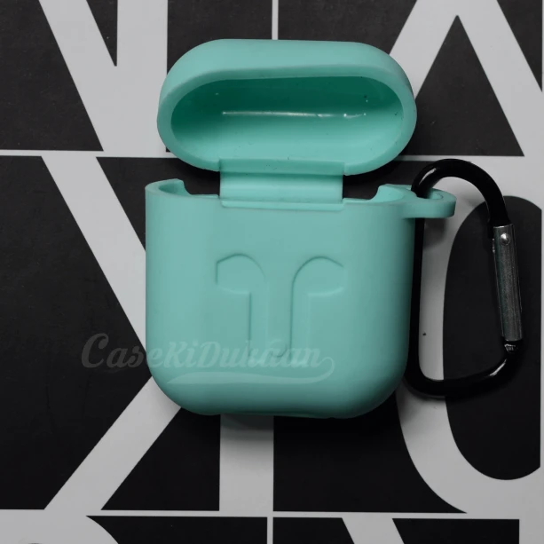 Soft Silicon Protective Carrying Case / Cover For Apple Airpods Headsets -  Bluish Green
