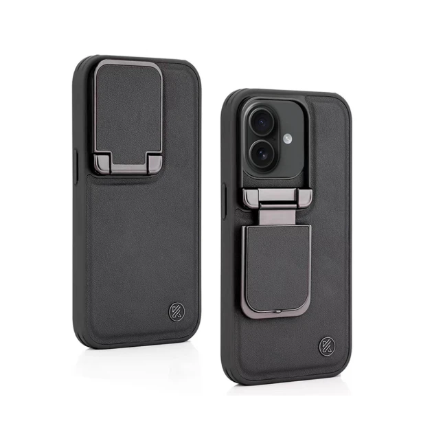 iPhone 16 Black Leather Case – Premium Elegant Shockproof Back Cover