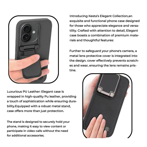 iPhone 16 Black Leather Case – Premium Elegant Shockproof Back Cover