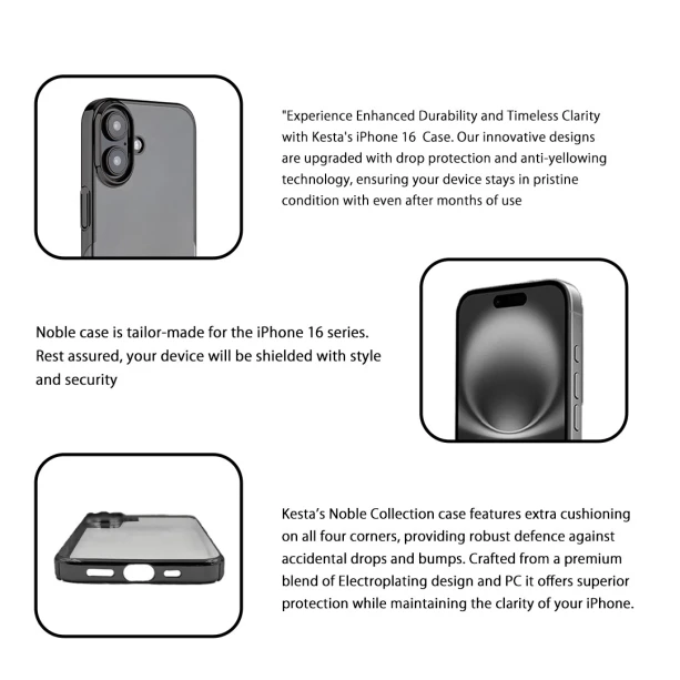 iPhone 16 Noble Black Transparent Case | Shockproof Slim Back Cover