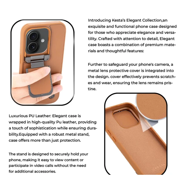 iPhone 16 Brown Leather Case – Premium Elegant Shockproof Back Cover