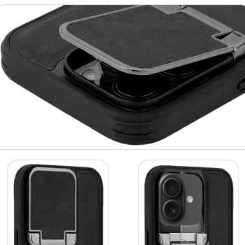 iPhone 16 Black Leather Case – Premium Elegant Shockproof Back Cover