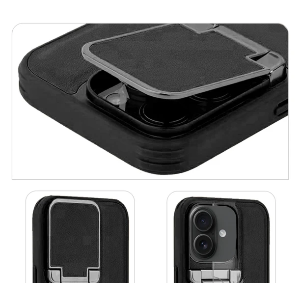 iPhone 16 Black Leather Case – Premium Elegant Shockproof Back Cover