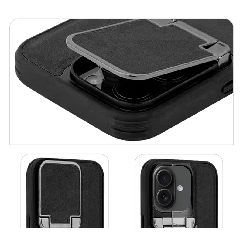 iPhone 16 Black Leather Case – Premium Elegant Shockproof Back Cover