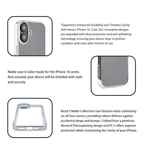 iPhone 16 Noble Silver Transparent Case – Shockproof Clear Back Cover