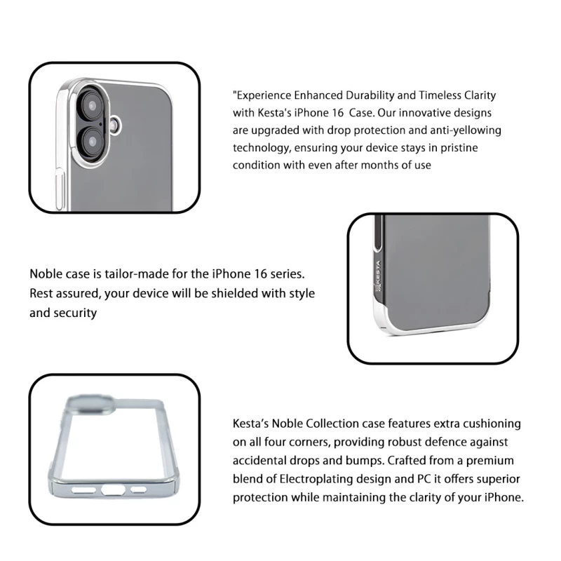 iPhone 16 Noble Silver Transparent Case – Shockproof Clear Back Cover