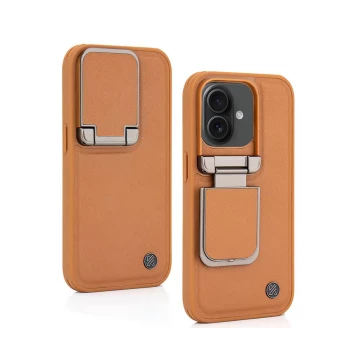 iPhone 16 Plus Brown Leather Case with Camera Protection