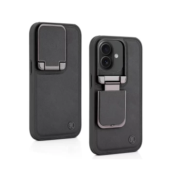 iPhone 16 Plus Black Leather Case with Camera Protection