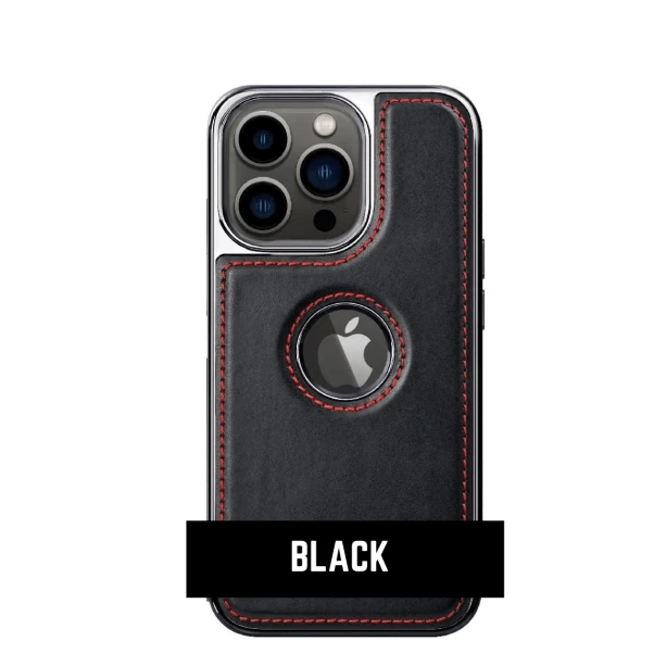 Black Leather Case With Chrome Electoplating For iPhone 11
