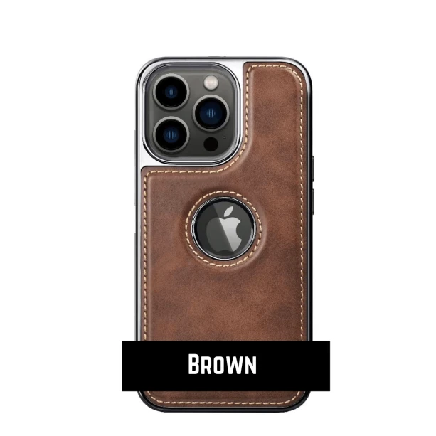 Brown Leather Case With Chrome Electroplating For iPhone 12 Pro Max                                        