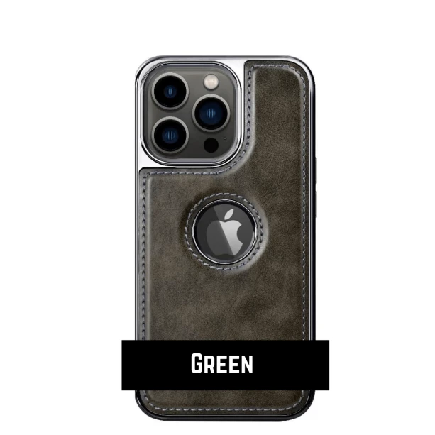 Green Leather Case With Chrome Electroplating For iPhone 12 Pro Max                                        