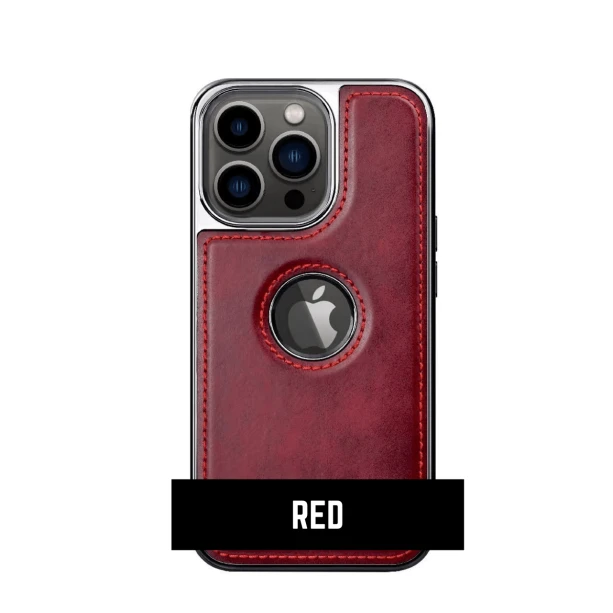 Red Leather Case With Chrome Electroplating For iPhone 12 / 12 Pro