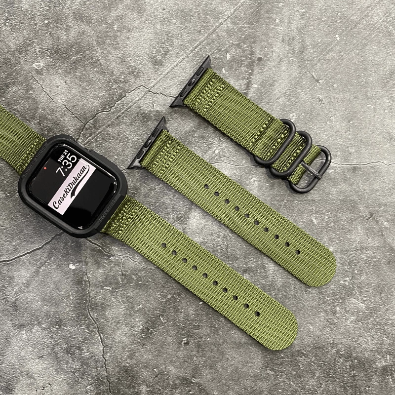 Nylon Strap Green Color Compatible with iWatch Series Se/7/6/5/4/3/2/1 Size: 42mm/44mm/45mm/49mm